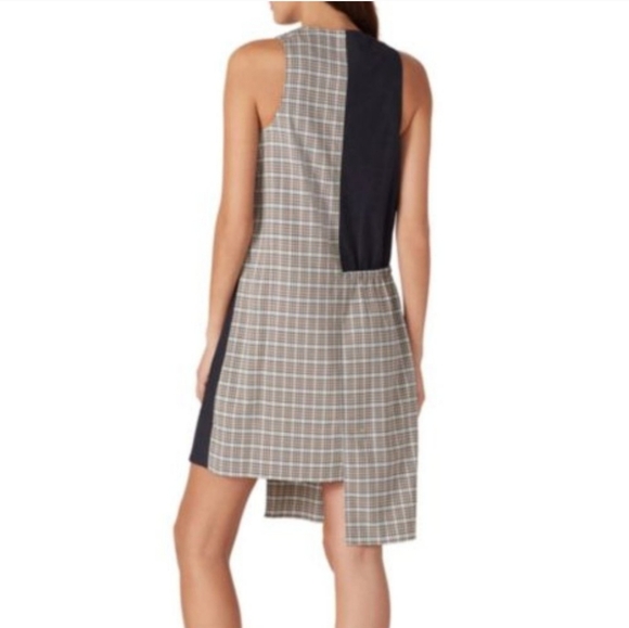 Tibi Women’s Sana Check Asymmetrical Colorblock Dress Size 12 Fall - Picture 2 of 5